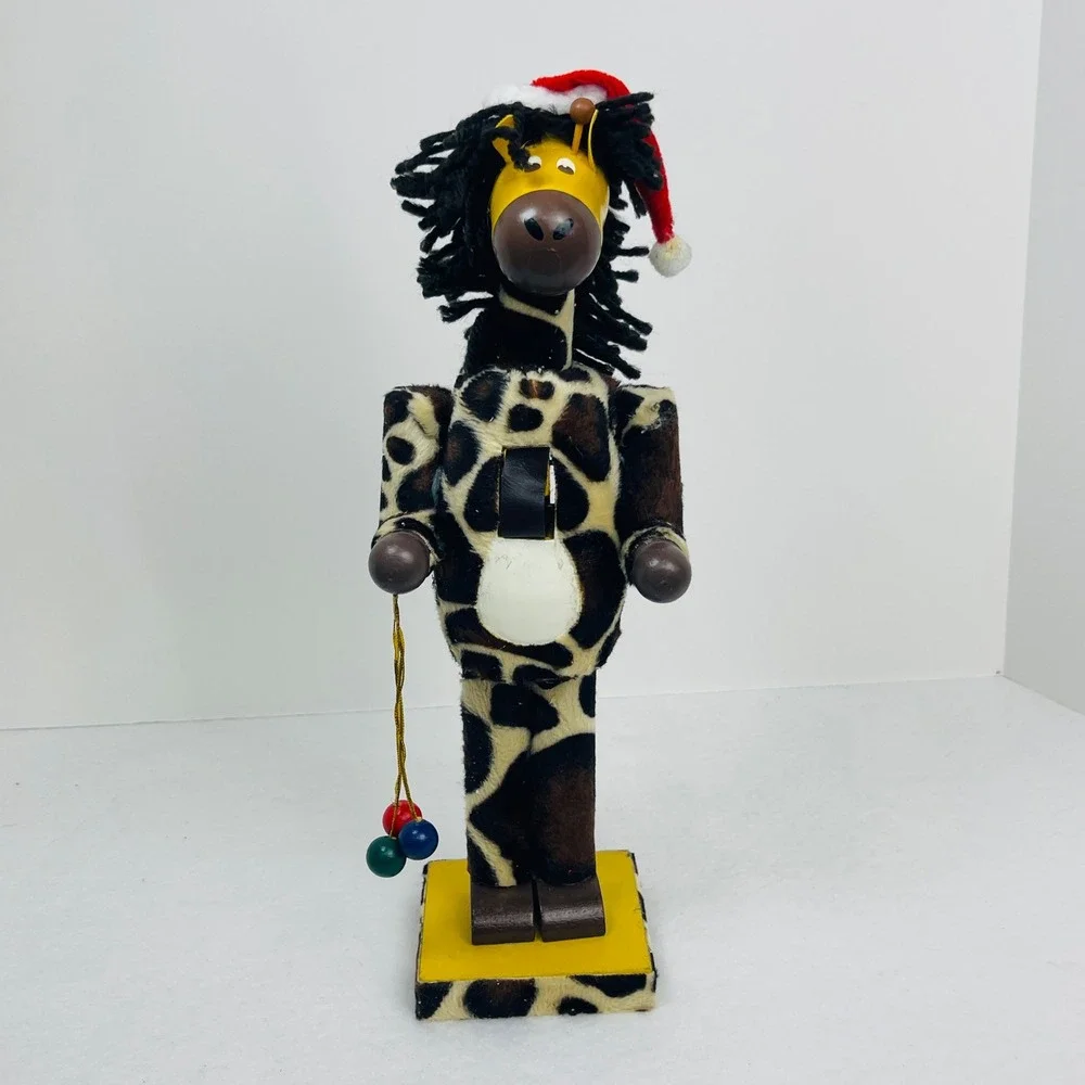 Giraffe Christmas Nutcracker Safari Animal Print Santa Hat 12 Inch Decor